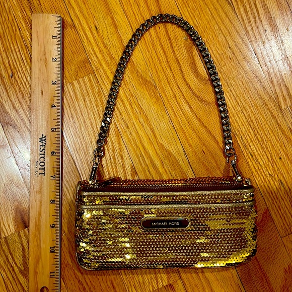 Michael Kors gold sequin shoulder bag chain wallet clutch new - Picture 6 of 14